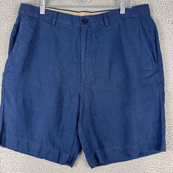 Banana Republic Linen Shorts Mens 35 Navy Blue Chino Flat Front Summer 36x9 - Picture 1 of 14